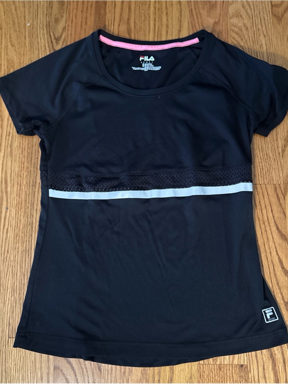 Fila Black Short Sleeve Athletic Top with Pink Neck Trim